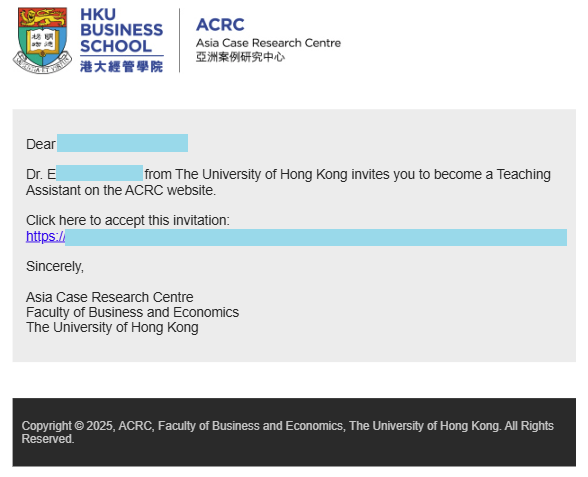 email notification of the invitation